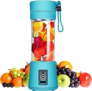 Mini USB Liquidificador Portátil 6 Lâmina Mixer Portátil Shake Coqueteleira Elétrica Sem Fio Squeeze Recarregável (Azul)