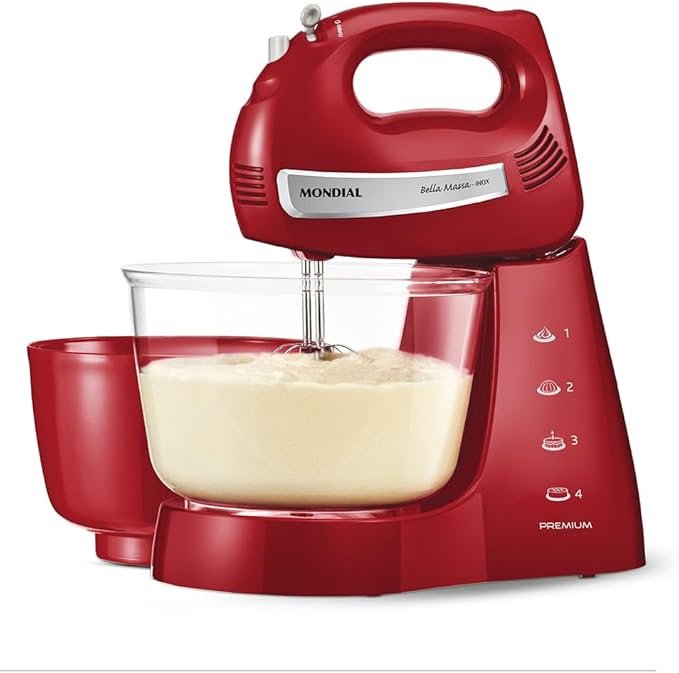 Batedeira Mondial Bella Massa Inox Premium B-29 NP 110V Vermelho
