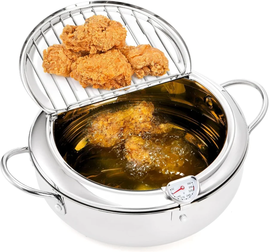 Fritadeira Japonesa em Aço Inox 3,4L com Termômetro e Tampa